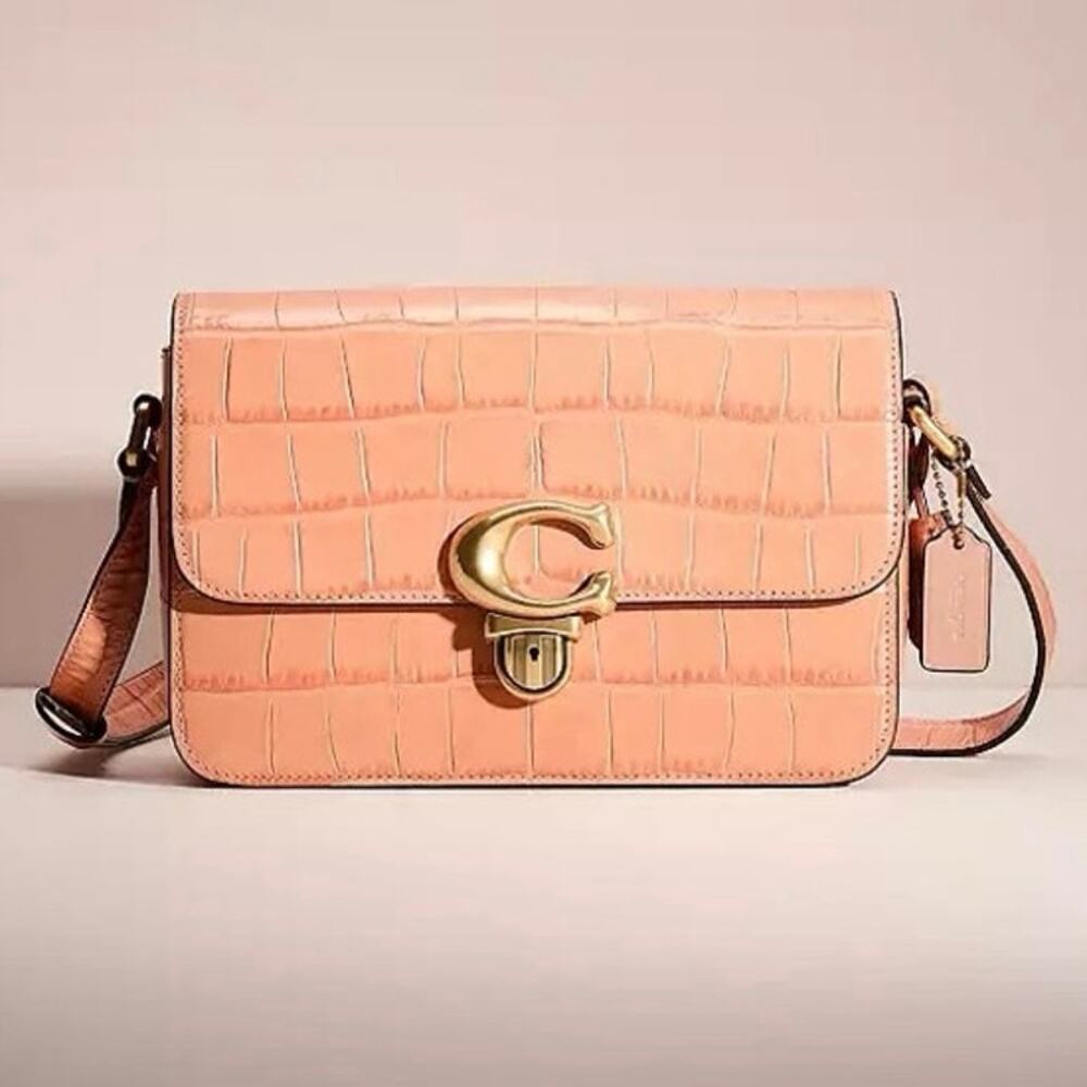 Coach Studio Shoulder Bag Crocodile-embossed Leather in Light Coral